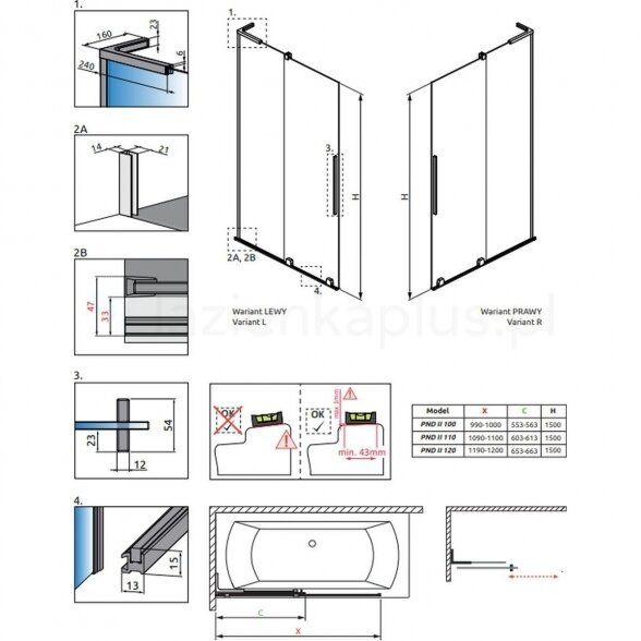 Dviejų dalių stumdoma vonios sienelė RADAWAY Furo SL Black PND II 15