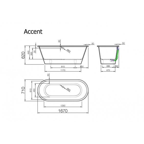 Akmens masės vonia VISPOOL Accent 710 x 1670 mm 7