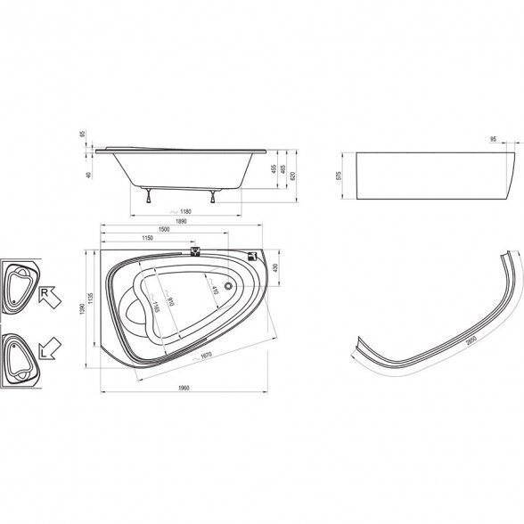 Akrilinė asimetrinė dvivietė vonia RAVAK LoveStory II 5