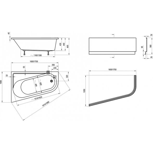 Akrilinė asimetrinė vonia RAVAK Chrome 1600 x 1050, kairinė (Iš ekspozicijos) 4