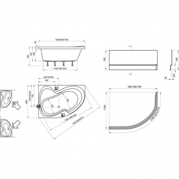 Akrilinė asimetrinė vonia RAVAK Rosa II 1