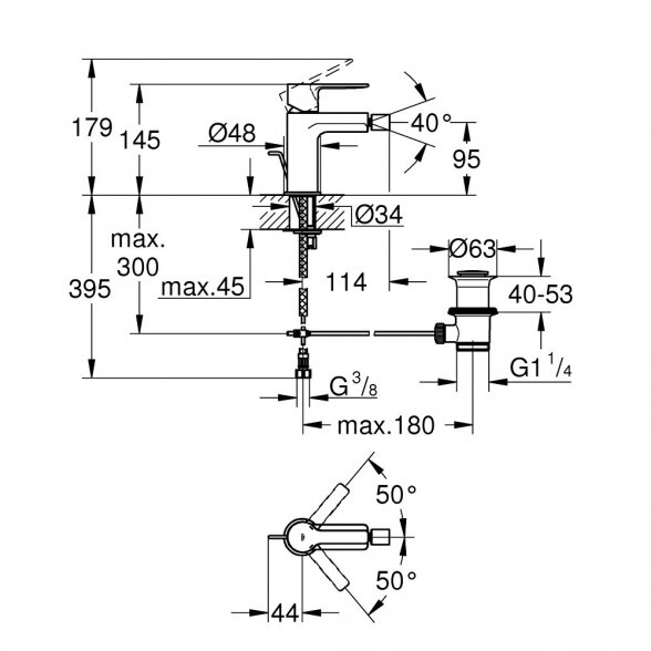 Bidė maišytuvas su dugno vožtuvu GROHE Lineare, S-dydis, 33848001 1