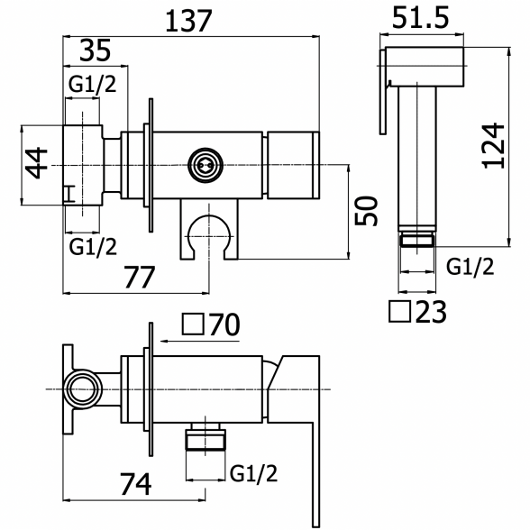 Bidetta dušelio komplektas MARINER Quadrum, QUA2000-GM 2