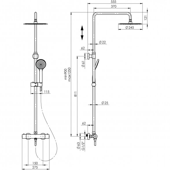 Dušo kolonos rinkinys RUBINETA Olo + Thermo-15 2