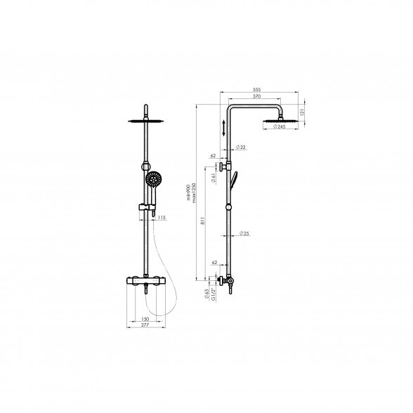 Dušo rinkinys RUBINETA OLO (BK) + THERMO-15 (BK) 2