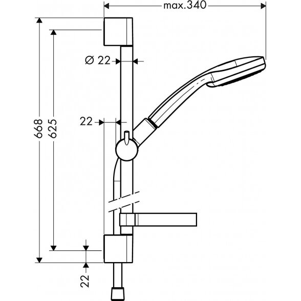 Dušo stovo komplektas HANSGROHE Croma 100 Vario / Unica'C 65 cm, su muiline, 27772000 8