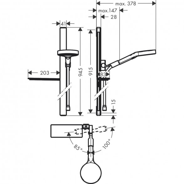 Dušo stovo komplektas HANSGROHE Rainfinity 130 3jet 90 cm, 27671000 1