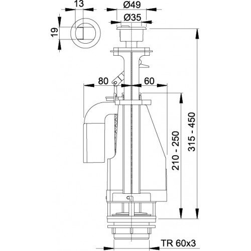 Dvigubo vandens nuleidimo WC mechanizmas ALCA PLAST 1