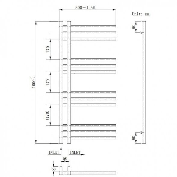 Elektrinis rankšluosčių džiovintuvas WOBBEE Flint Black 50x100 cm juodas-matinis, dešininis su tenu su laidu 5