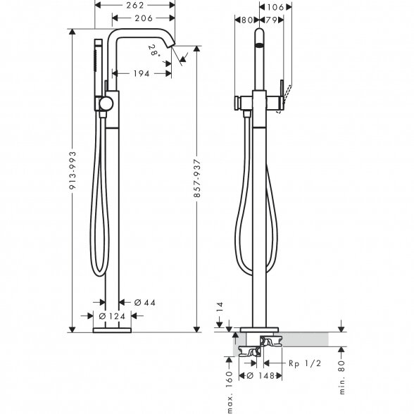 Grindinis vonios maišytuvas HANSGROHE Tecturis S, 73440140 1