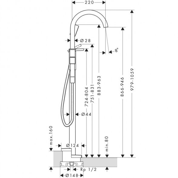 Grindinis vonios maišytuvas HANSGROHE Axor One, 48440670 2