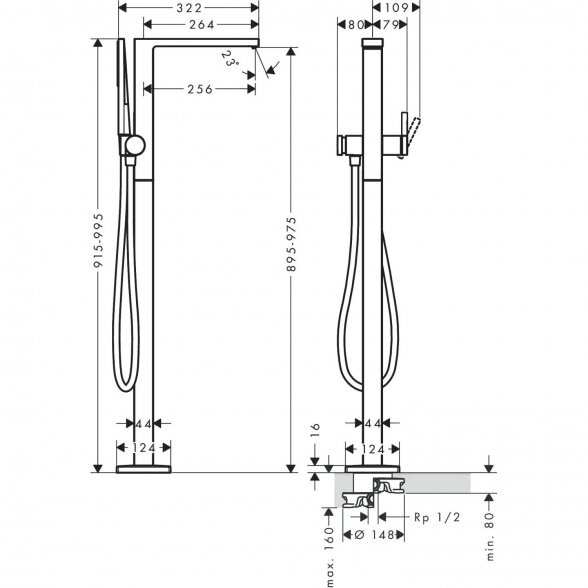 Grindinis vonios maišytuvas HANSGROHE Tecturis E, 73445670 3