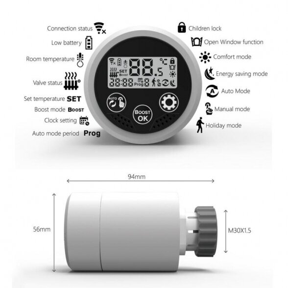 Elektroninis radiatoriaus termostatas MEPA 763 Wi-Fi, baltas 1