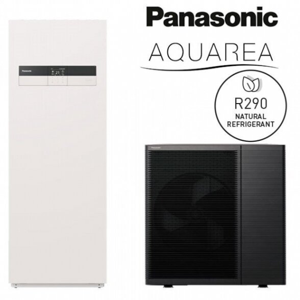 L naujausios kartos šilumos siurblys oras - vanduo 9 kW PANASONIC Aquarea su integruotu 185 l boileriu, vienfazis