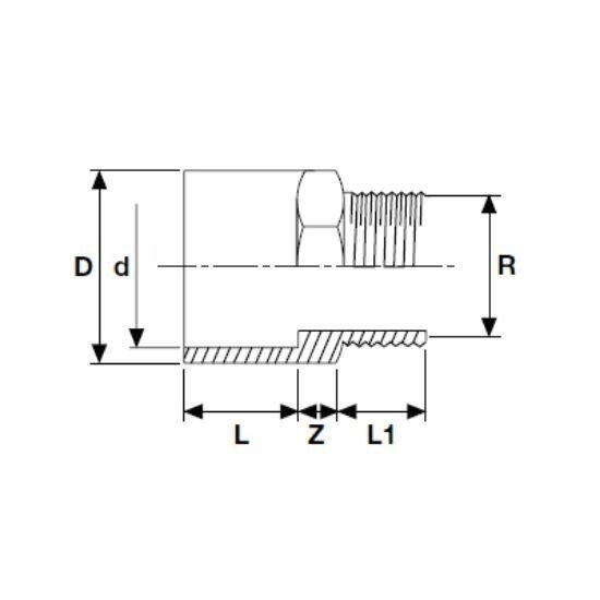 Jungtis PVC-U PİMTAŞ 20 (25) x 1/2" išorė (PN16) 1