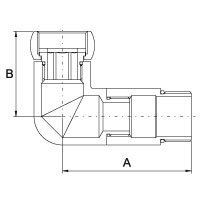 Kampinė pajungimo jungtis chromuota (blizgi) PROFACTOR 1/2" x 1/2" su laisva veržle MF 1