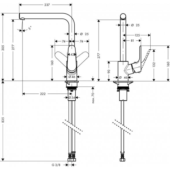 Maišytuvas virtuvei-plautuvei aukšta svirtimi HANSGROHE Focus, 31817800 2