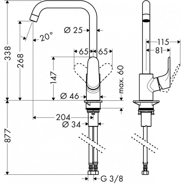 Maišytuvas virtuvei-plautuvei aukšta svirtimi HANSGROHE Focus, 31820000 4