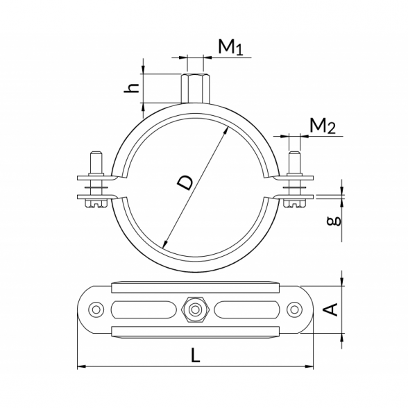 Metalinis laikiklis su dvigubu sriegiu ir triukšmo slopinimo įdėklu NICZUK METALL 1 1/2" (47-52 mm), M8-M10 7