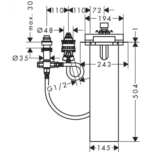 Montavimo rinkinys Basic Set 3 skylių vonios maišytuvui HANSGROHE 13481180 1