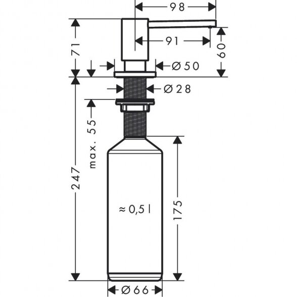 Muilo dozatorius HANSGROHE nerūdijančio plieno, 40438800 1