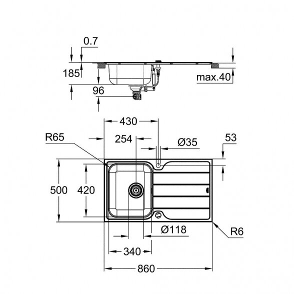 Nerūdijančio plieno plautuvė GROHE K500 86x50 cm, 31571SD1 2