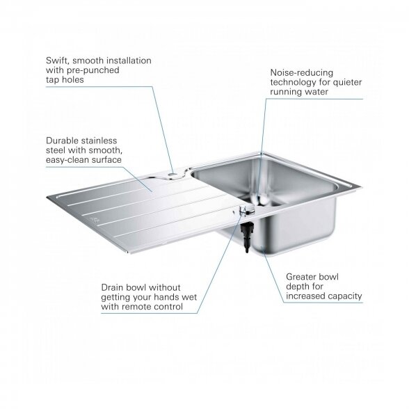 Nerūdijančio plieno plautuvė GROHE K500 86x50 cm, 31571SD1 3