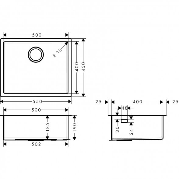 Nerūdijančio plieno plautuvė HANSGROHE 550 x 500 mm, 43427800 1