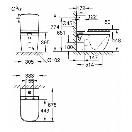 Pastatomas unitazas GROHE Euro Ceramic su dangčiu, 39462000 5