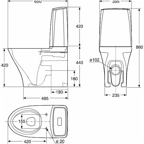 Pastatomas klozetas IDO Glow 64 Rimless su lėtai nusileidžiančiu dangčiu 1