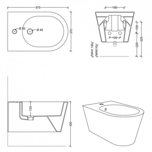 Pakabinama bidė ALICE CERAMICA Hide Round 2