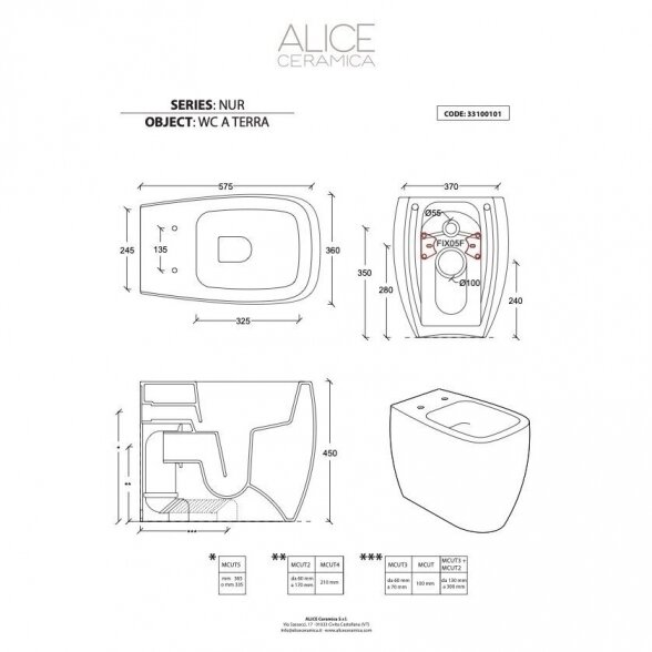 Pristatomas unitazas ALICE CERAMICA Nur 10