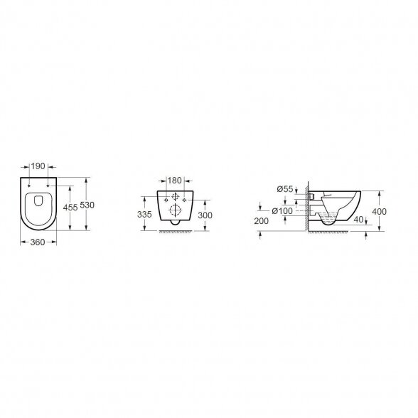 Pakabinamas unitazas EU Round W5 Rimless su Soft close dangčiu 9