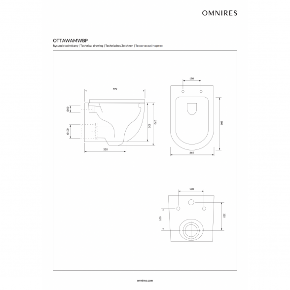 Pakabinamas unitazas OMNIRES Ottawa Compact Rimless su softclosing dangčiu, OTTAWAMWBP 5