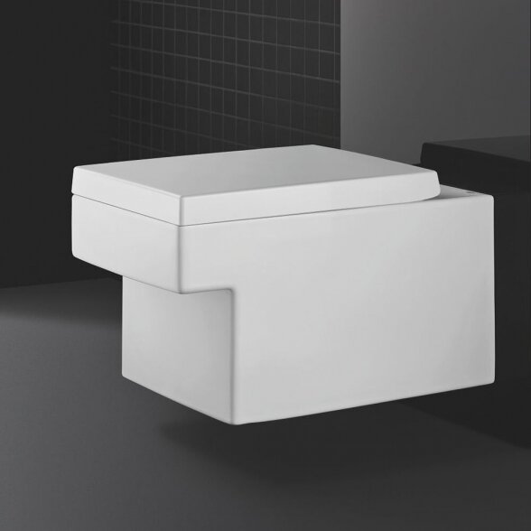 Pakabinamas unitazas GROHE Cube Ceramic Rimless su sėdyne ir dangčiu 1