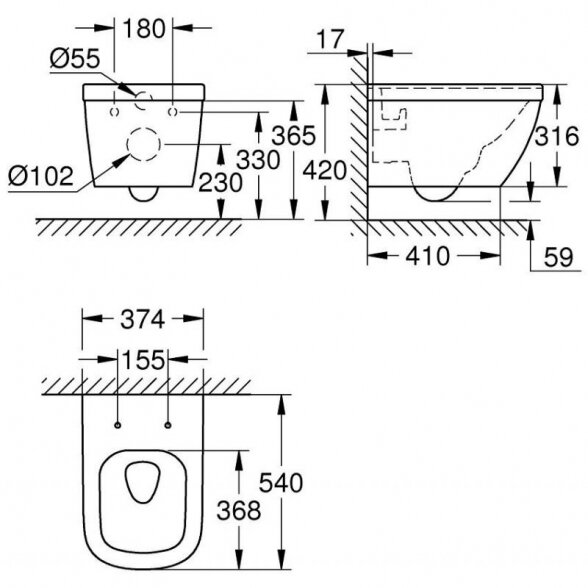 Pakabinamas unitazas GROHE Euro Ceramic Rimless su sėdyne ir dangčiu 2