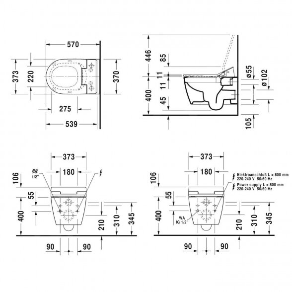 Pakabinamas unitazas su bidė funkcija DURAVIT WC ME by Starck Rimless SensoWash, Durafix, su Slim SC dangčiu, baltas 4