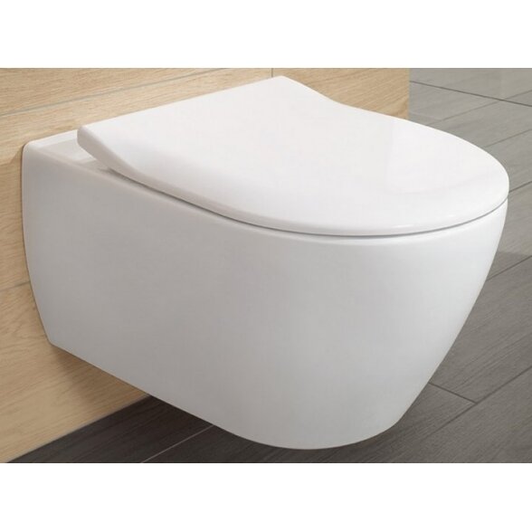 Pakabinamas unitazas VILLEROY & BOCH Subway 2.0 Direct Flush WC su SlimSeat dangčiu, White Alpin, 5614R201 1