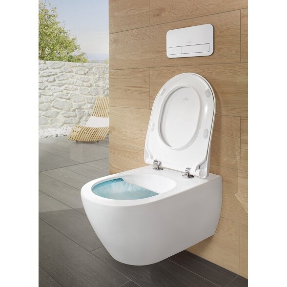 Pakabinamas unitazas VILLEROY & BOCH Subway 2.0 Direct Flush WC su SlimSeat dangčiu, White Alpin, 5614R201 2