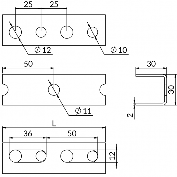 Perforuotas profilis U formos  NICZUK 30 x 30 mm / 2 mm, ilgis 2 metrai 1