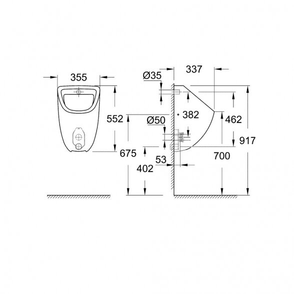 Pisuaras su vidiniu vandens įvadu GROHE Bau Ceramic, 39438000 1