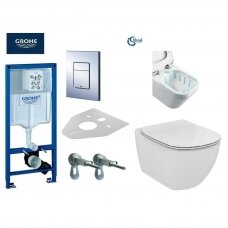 Potinkinis unitazo rėmas GROHE Rapid SL 4 in 1 + pakabinamas unitazas IDEAL STANDARD Tesi Aquablade su su Slim dangčiu