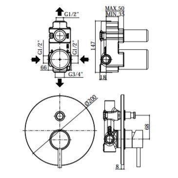 Potinkinė dušo sistema PAFFONI Light (bružinto nikelio), LIG015ST+ZSOF034ST+ZSOF074ST+ZDUP094ST 3