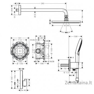 Potinkinis termostatinis dušo 7 in 1 komplektas HANSGROHE Raindance S, 27959670 2