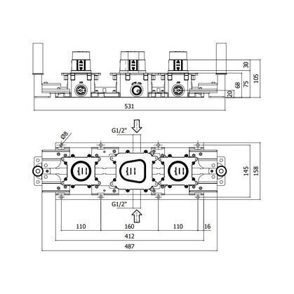 Potinkinis termostatinis vonios maišytuvas su rankiniu dušeliu ir potinkine dalimi PAFFONI Modular Box, MDBOX001+MDE001NO 3