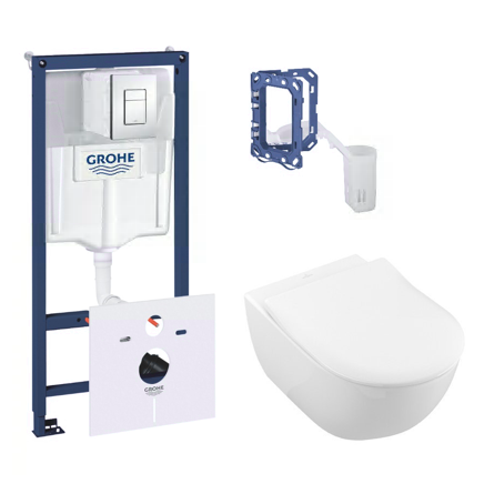 Potinkinis unitazo rėmas GROHE Rapid SL 5 in 1 + pakabinamas unitazas VILLEROY & BOCH Subway 2.0 Direct Flush WC su SlimSeat dangčiu, White Alpin