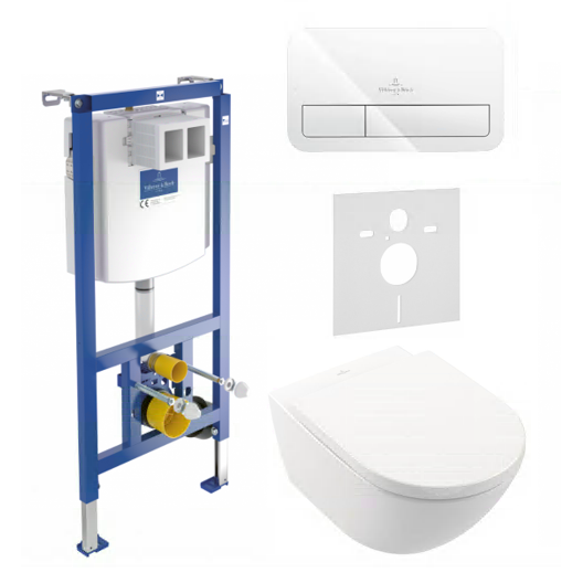 Potinkinio WC rėmo (4 in 1 White) ir unitazo komplektas VILLEROY & BOCH Subway 3.0 Twist flush su slow close dangčiu ir ceramic plus danga