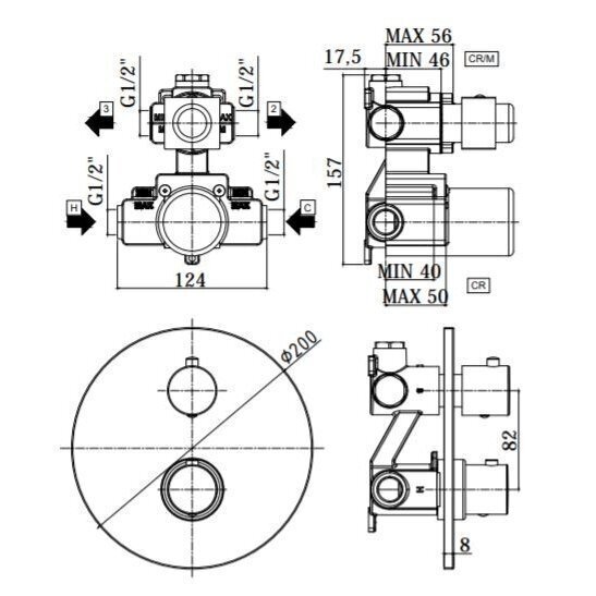 Potinkinė termostatinė dušo sistema PAFFONI Light (laikiklis iš lubų), juoda-matinė 1