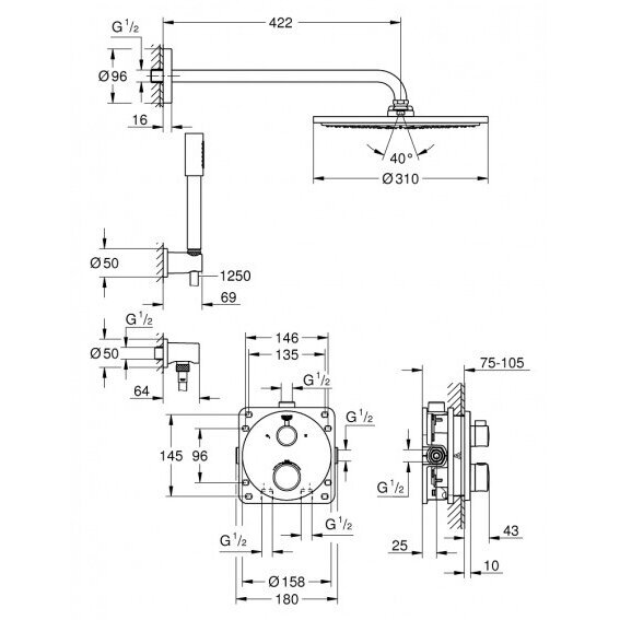 Potinkinis termostatinis dušo komplektas GROHE Grohtherm Rainshower Cosmopolitan 310, 34731000 4