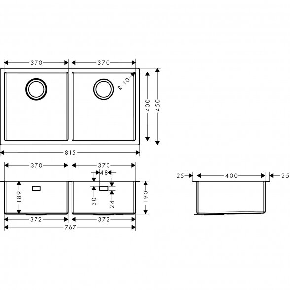 Nerūdijančio plieno plautuvė HANSGROHE 815 x 450 mm, 43430800 1